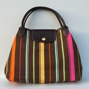 Longchamp Striped Le Pliage Tote Handbag